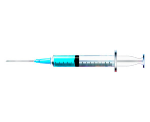 injection filled with blue liquid isolated from background