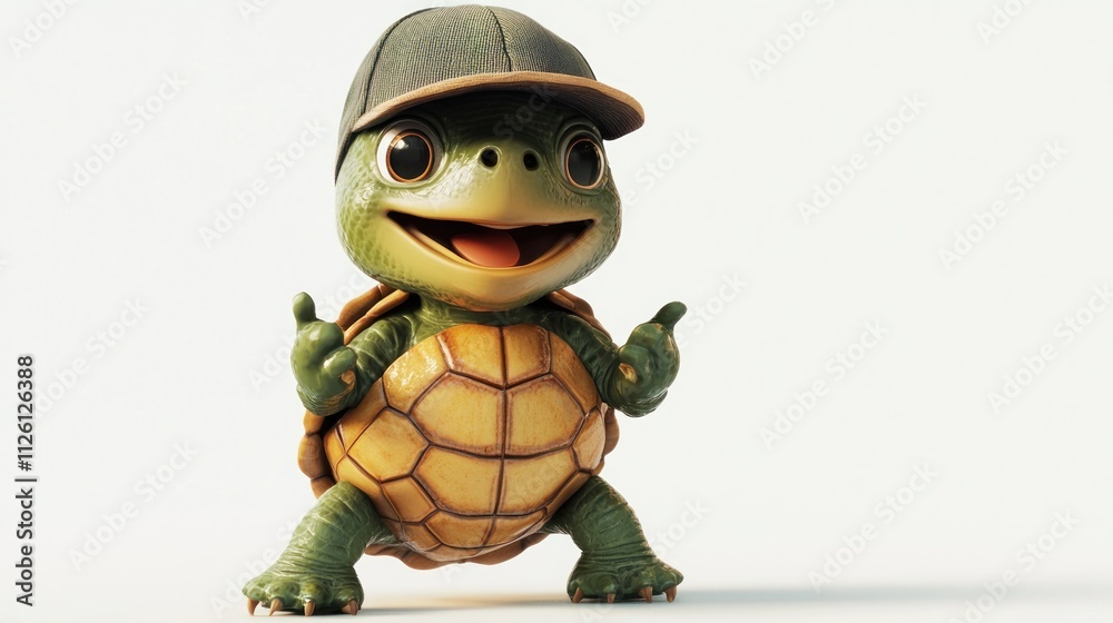 Poster A cheerful turtle character wearing a cap, giving thumbs up in a playful pose.