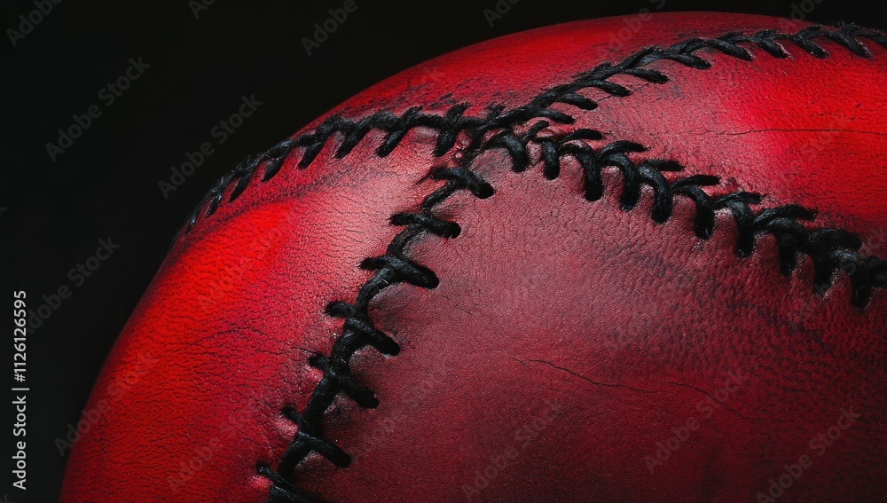 Poster a close-up of a red baseball showcasing its texture and stitching.