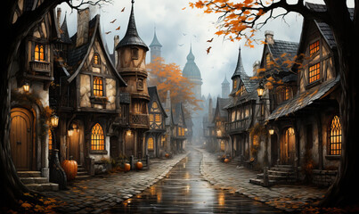 Obraz premium Autumnal Cobblestone Street