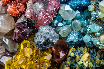 Close-Up Display of Vibrantly Colored Zinc (Zn) Minerals Collection against a White Background