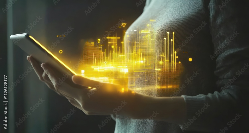 Poster A person holding a smartphone with glowing digital data emanating from the device.