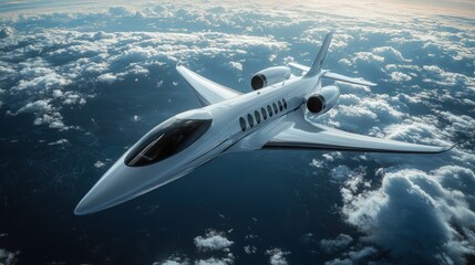 Fototapeta premium Luxury private jet flying above clouds.