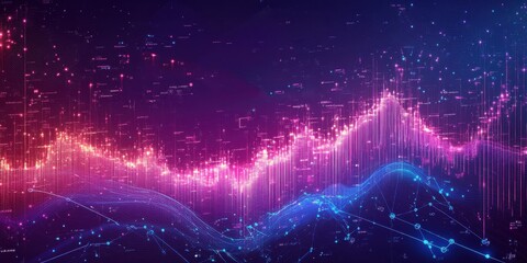 Fototapeta premium A colorful, abstract image of a wave with purple and blue lines