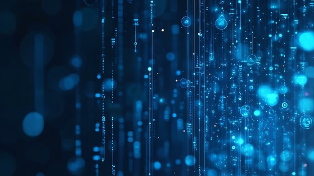 Vibrant abstract blue technology background with pulsating light waves and particles