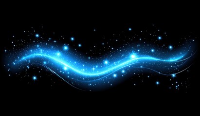 Abstract blue glowing particle waves on a black background. Digital abstract futuristic design for technology