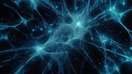 Glowing blue web, network of light, futuristic abstract pattern, starry background, interconnecting lines, cosmic energy