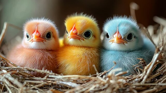 video of cute little colorful chickens, easter, bird, farm, holiday, domestic animal, ornithology, avian