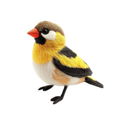 Fototapeta premium ANGLED VIEW of a perfectly made hyper realistic Goldfinch bird soft toy isolated on a white transparent background