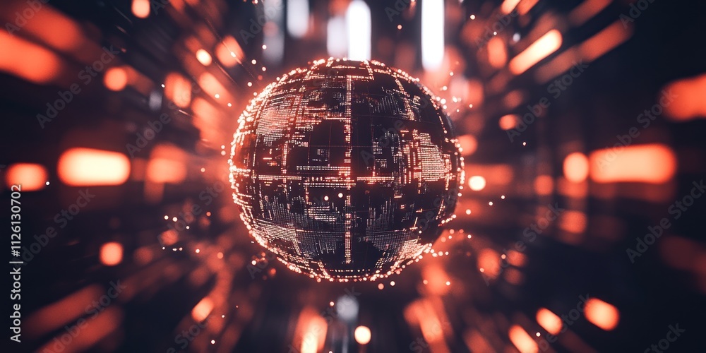 Aufkleber a digital globe surrounded by glowing particles, representing technology and connectivity.
