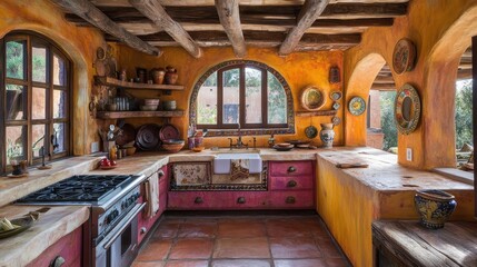 Obraz premium Rustic and Charming Southwestern-Style Kitchen Interior