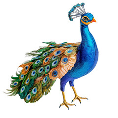 Obraz premium ANGLED VIEW of a perfectly made hyper realistic Peacock bird soft toy isolated on a white transparent background