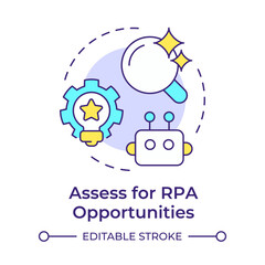 Assess for RPA opportunities multi color concept icon. Identifying tasks and processes for automation. Round shape line illustration. Abstract idea. Graphic design. Easy to use in article