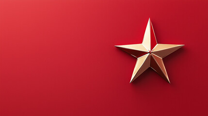 Fototapeta premium Golden Star on Red: A single, elegant gold star shines against a rich red backdrop. Minimalist design ideal for holiday cards, branding, and celebratory projects. 