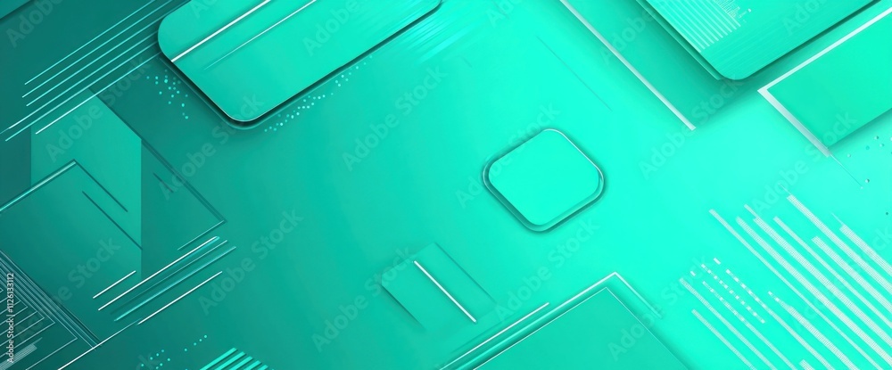 Poster Abstract teal background with geometric shapes and lines for digital design.