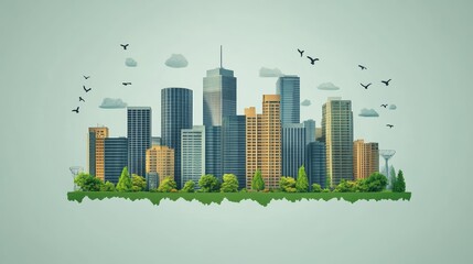 ESG Conceptual Vector Illustration of Urban Skyline with Greenery