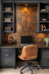 Fototapeta premium Modern home office setup cozy workspace interior design minimalist environment close-up view productivity concept