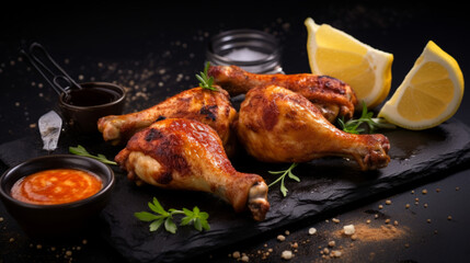 Grilled chicken drumsticks stock photo, smoky char