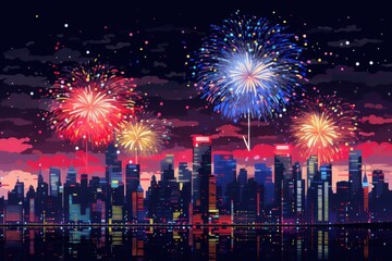 Obraz premium New Year celebration fireworks city architecture.