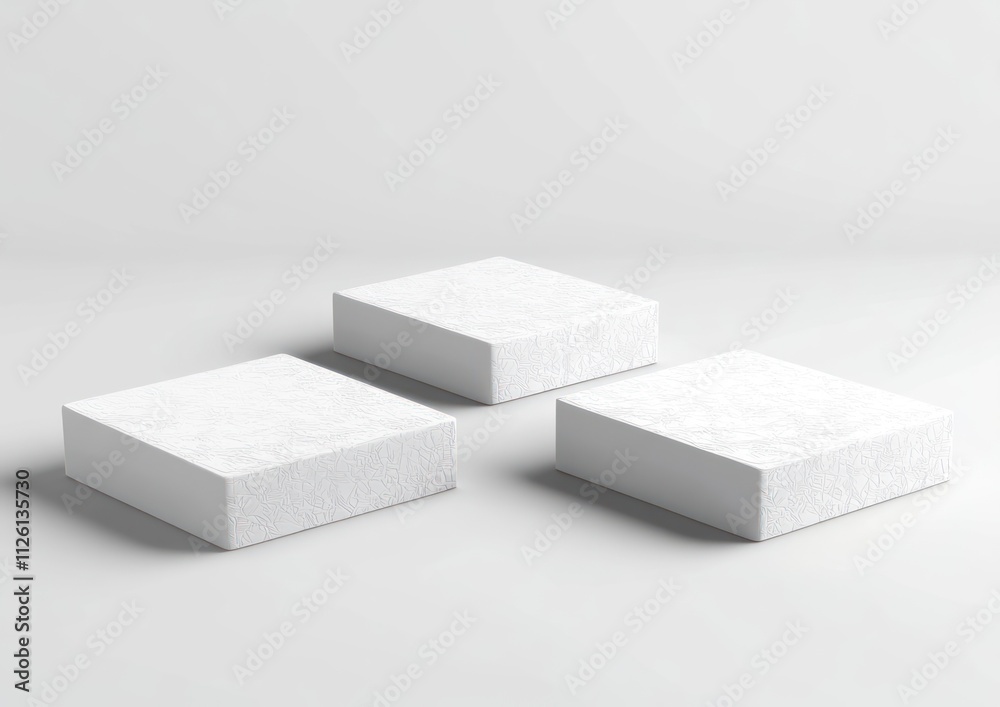 Aufkleber Three white rectangular blocks arranged on a minimalistic surface.