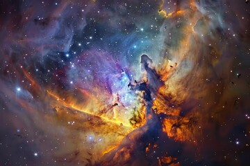 Fototapeta premium The Carina Nebula displays a mesmerizing array of colorful gas clouds and numerous bright stars, revealing the dynamic beauty of our galaxy captured in deep space.