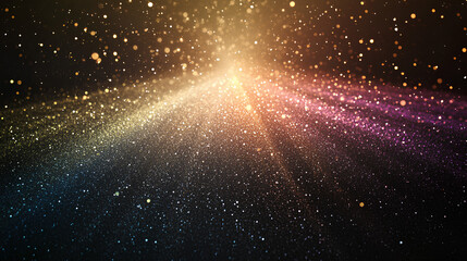 rainbow dust powder particles explosion, on black background 