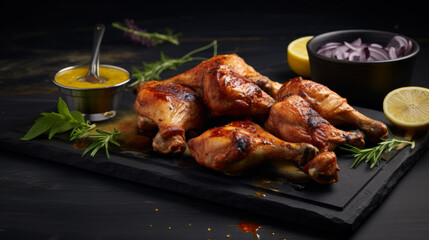 Grilled chicken drumsticks with a smoky char.