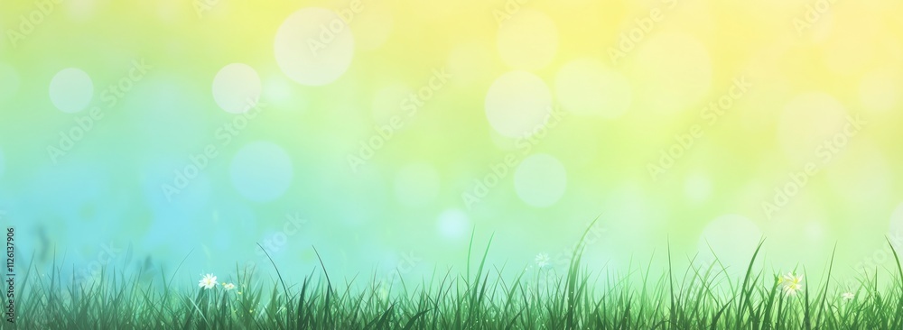 Poster A serene gradient background with lush grass and soft bokeh, evoking a peaceful atmosphere.