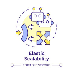 Elastic scalability multi color concept icon. RPA flexibility for business needs. Robotic process automation. Round shape line illustration. Abstract idea. Graphic design. Easy to use in article