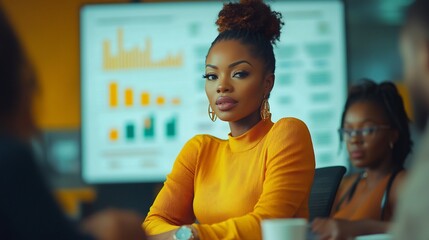 African American Businesswoman Presenting Financial Growth Data to Investors
