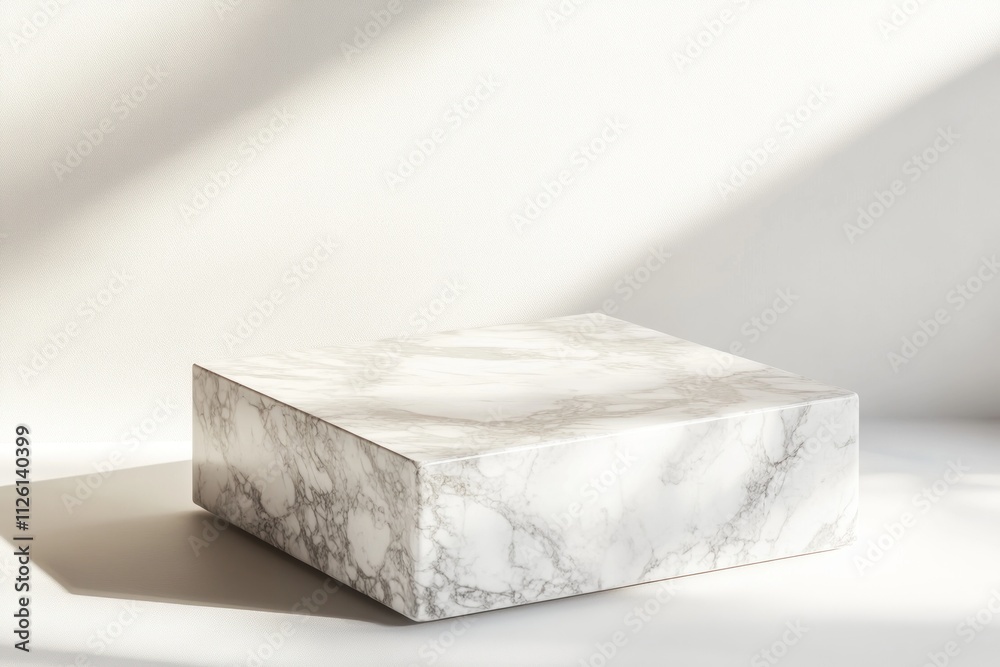 Aufkleber a minimalist marble display block with soft shadows, ideal for product presentation.
