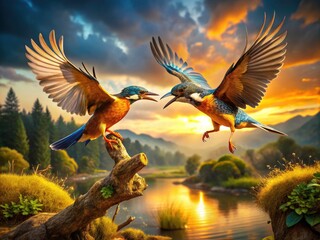 Obraz premium Bird Fighting Photography: Stunning Action Shots of Avian Combat, Wildlife Photography, Nature Photography, Bird Pictures