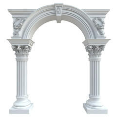 Naklejka premium Classic white arched architectural frame with decorative column isolated on transparent or white background.