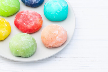 Mix of colorful mochi . Traditional japanese dessert