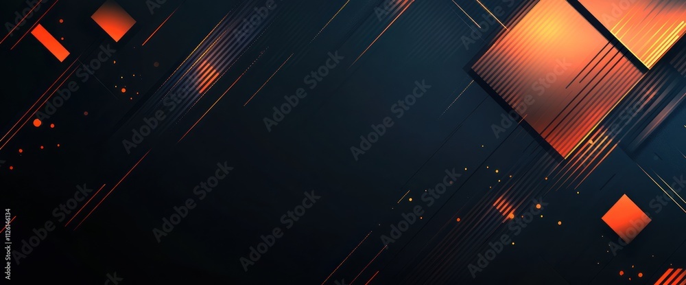Aufkleber abstract design featuring geometric shapes and lines in dark tones with orange accents.