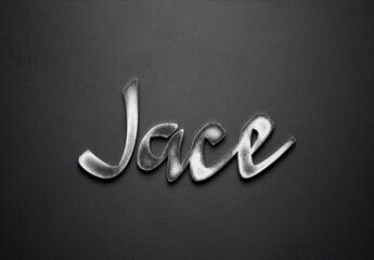 Chrome metal 3D name design of Jace on grey background.