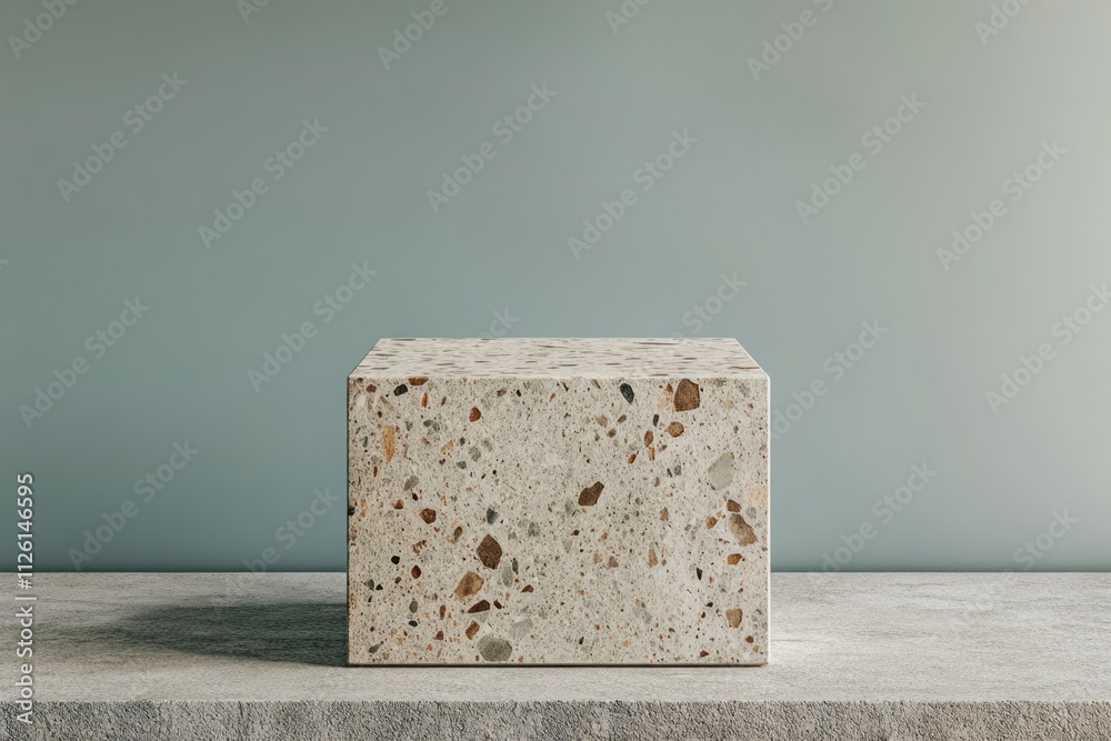 Aufkleber A textured stone block on a minimalist surface against a soft gradient background.
