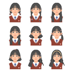 red white school girls flat illustration