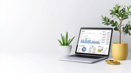 Fototapeta premium Cryptocurrency Market Analysis Laptop | Minimalist design