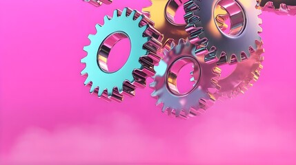 pink metallic gears abstract background - pastel colors