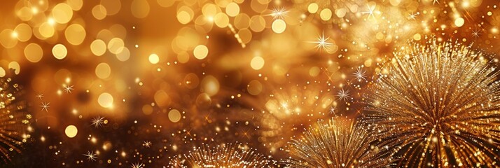 Fototapeta premium Gold glitter background fireworks holiday year.