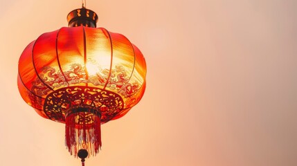 Obraz premium Red and gold Chinese New Year lantern with traditional symbols, isolated on white background, cultural and classic