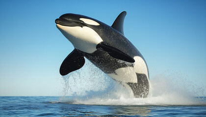 orca breaching the water on a sunny day