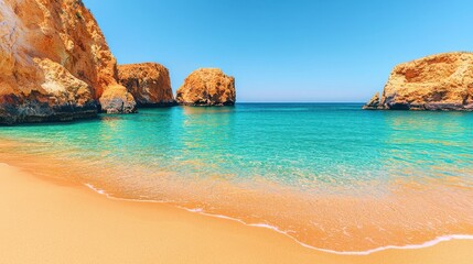 Fototapeta premium Algarve Coastline Turquoise Waters and Golden Sands