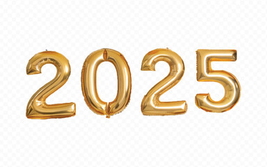 Abstract 3d 2025 typography text with different colour helium balloons  isolated on white background