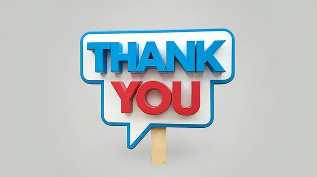 Thank you message in a blue and white speech bubble with red text on a light gray background image view