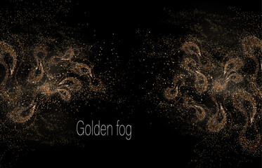 Wavy shiny curly gold mosaic on black background.