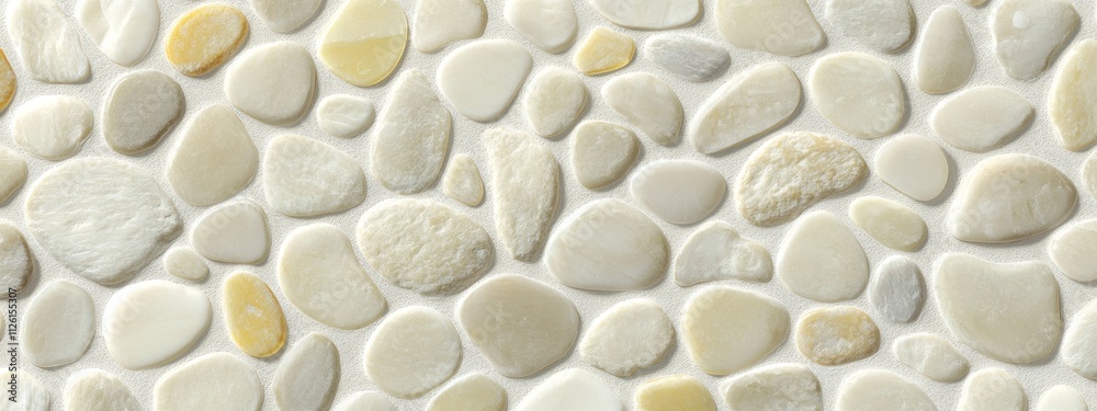 Aufkleber a close-up view of smooth, light-colored pebbles arranged in a decorative pattern.