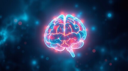 Fototapeta premium a digitally rendered brain on a futuristic background, bioluminescent colors, mind, artificial intelligence