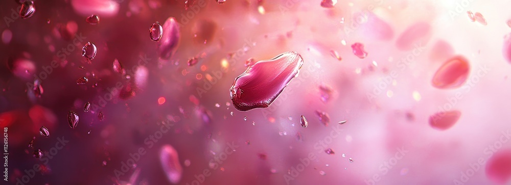 Poster abstract image featuring floating pink droplets in a dreamy, colorful background.